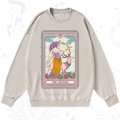 Purplehecate The Artemis Tarot Card Washed Sweatshirt