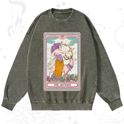Purplehecate The Artemis Tarot Card Washed Sweatshirt
