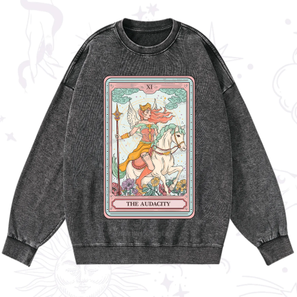 Purplehecate The Audacity Winged Goddess Tarot Card Washed Sweatshirt