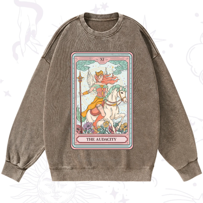Purplehecate The Audacity Winged Goddess Tarot Card Washed Sweatshirt