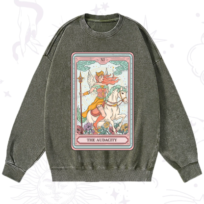 Purplehecate The Audacity Winged Goddess Tarot Card Washed Sweatshirt