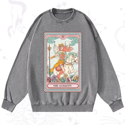 Purplehecate The Audacity Winged Goddess Tarot Card Washed Sweatshirt