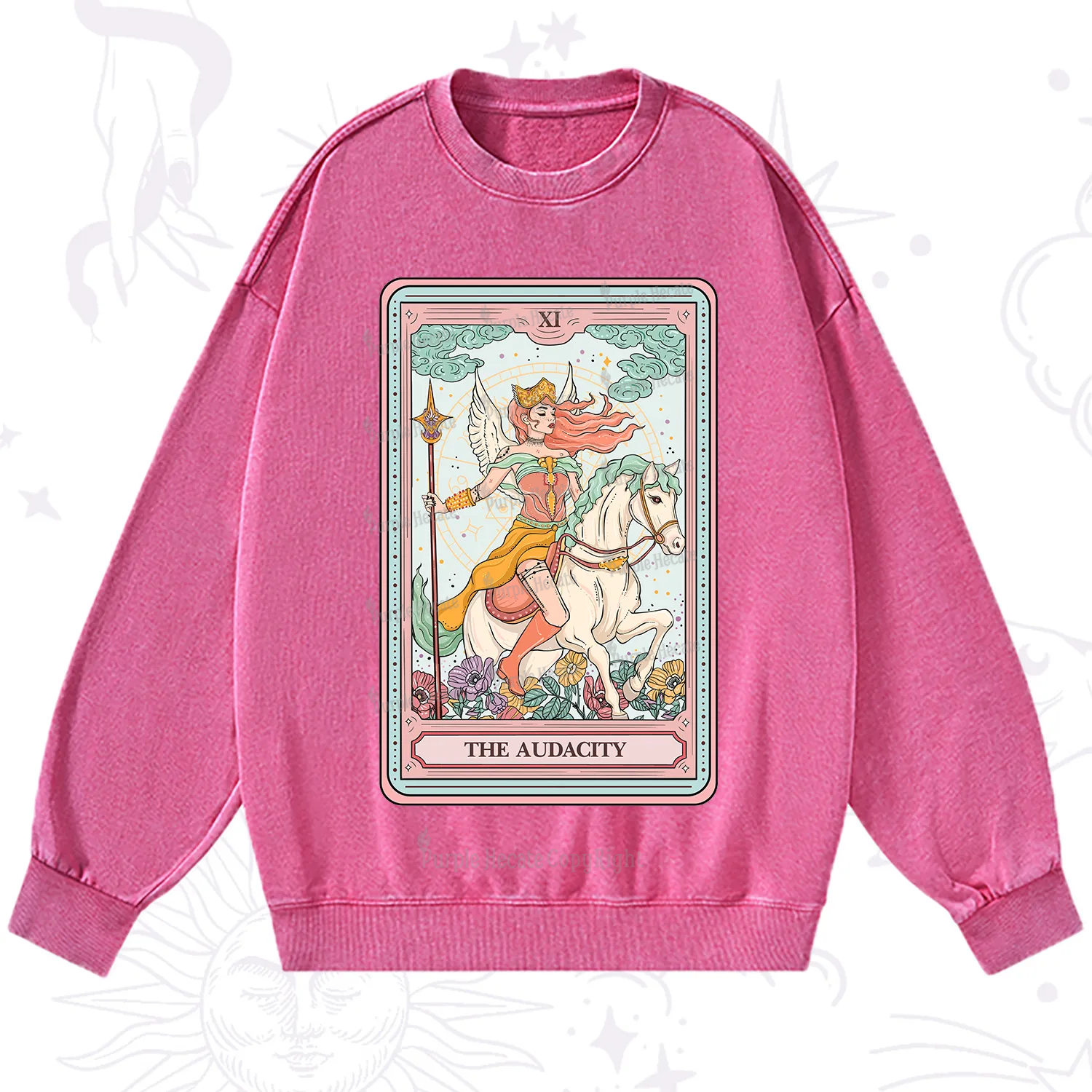 Purplehecate The Audacity Winged Goddess Tarot Card Washed Sweatshirt