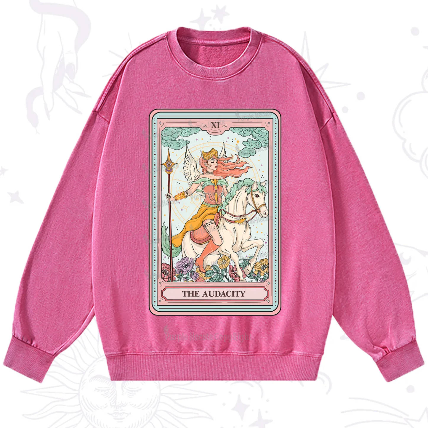 Purplehecate The Audacity Winged Goddess Tarot Card Washed Sweatshirt