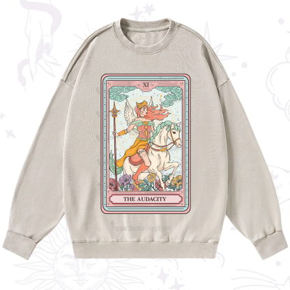 Purplehecate The Audacity Winged Goddess Tarot Card Washed Sweatshirt