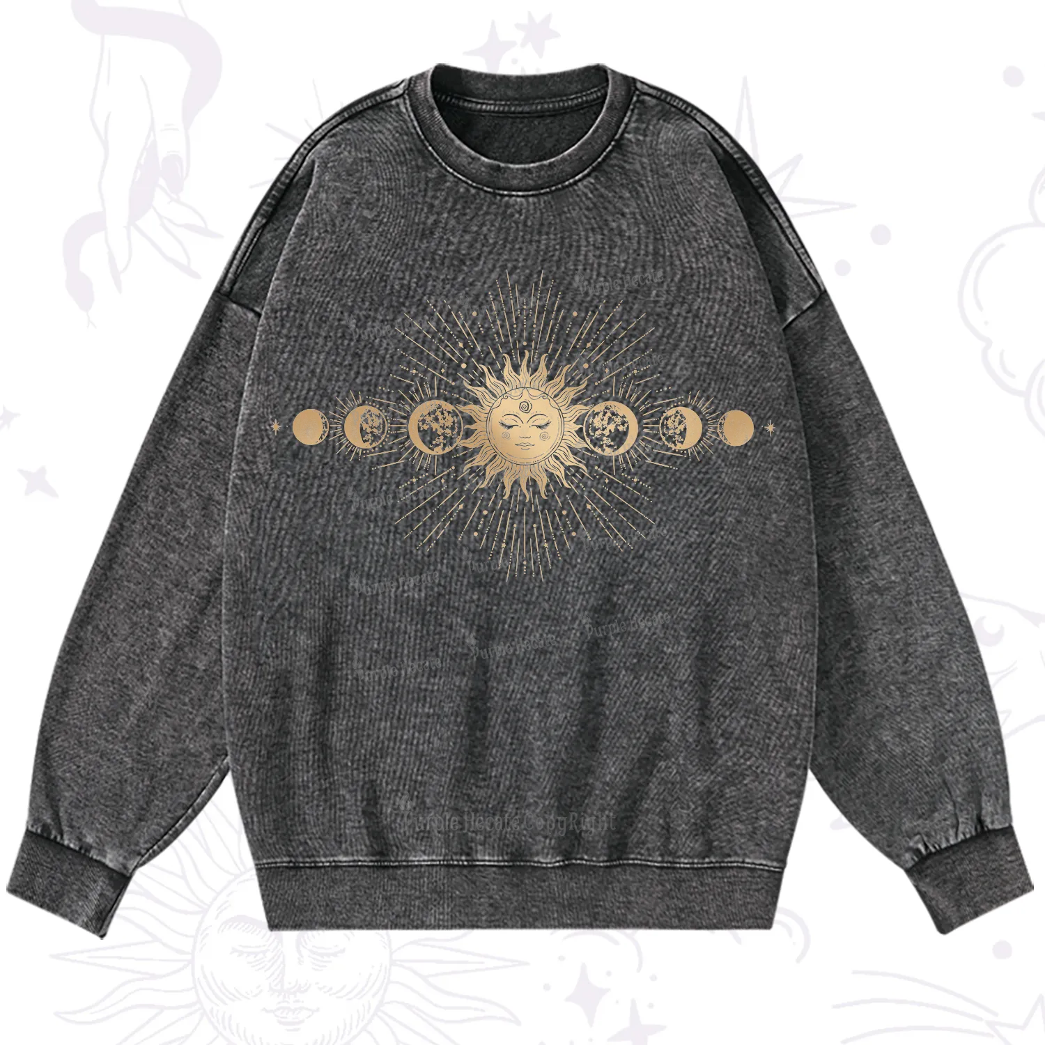 Purplehecate Mystical Moon And Sun Washed Sweatshirt