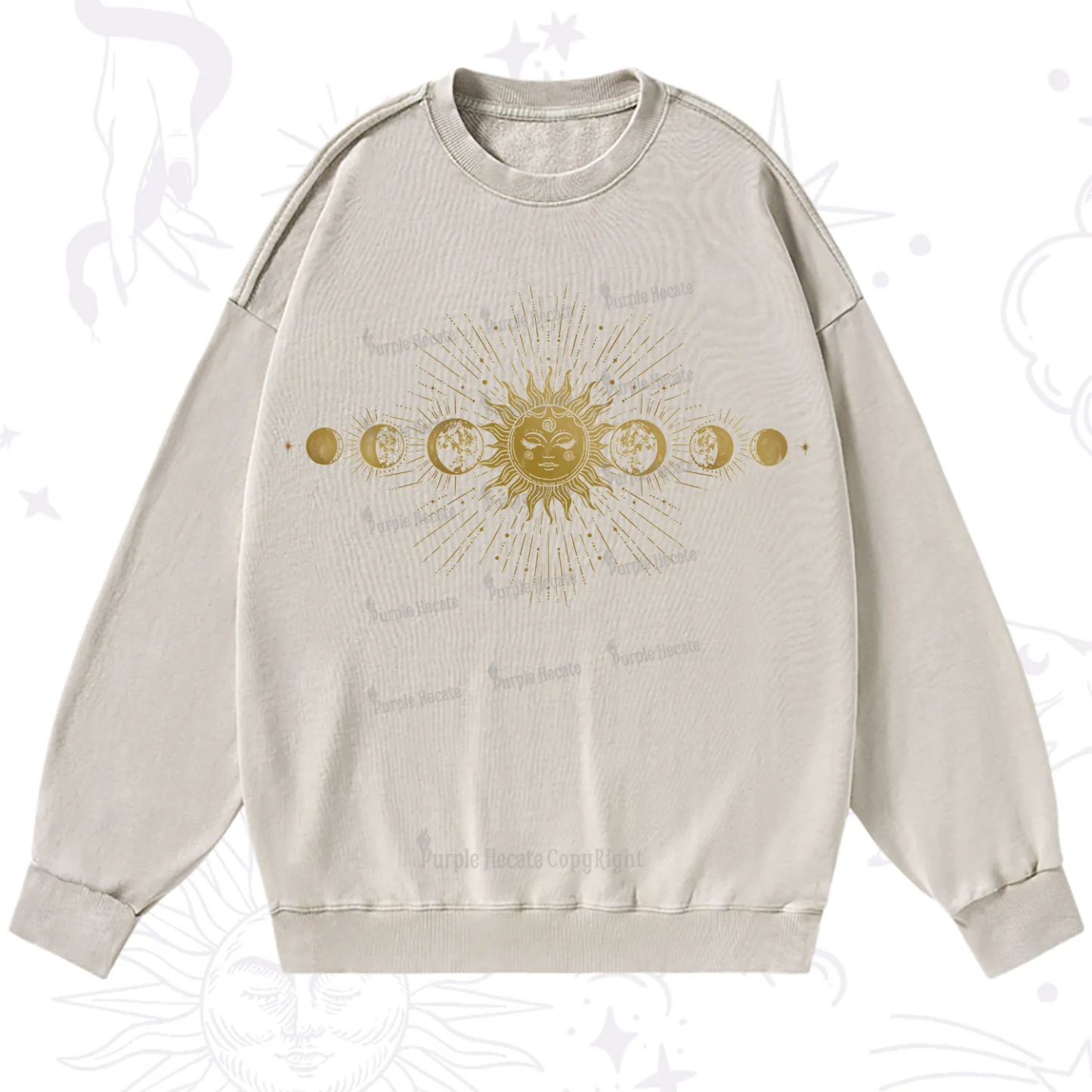 Purplehecate Mystical Moon And Sun Washed Sweatshirt