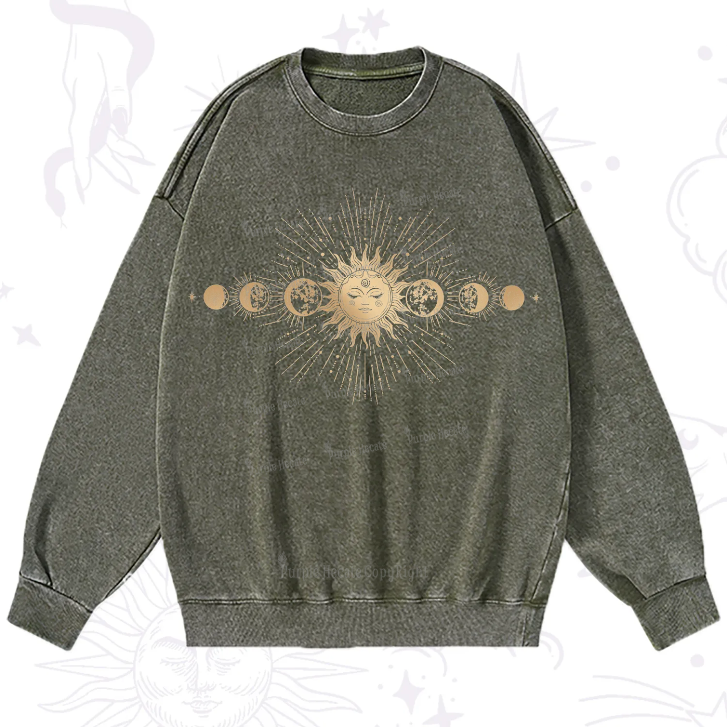 Purplehecate Mystical Moon And Sun Washed Sweatshirt