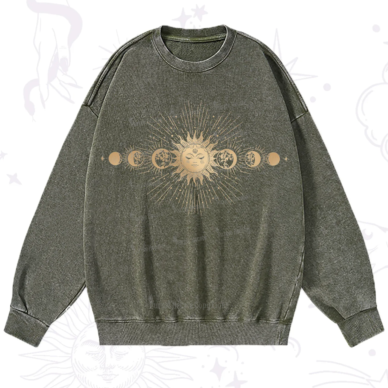 Purplehecate Mystical Moon And Sun Washed Sweatshirt