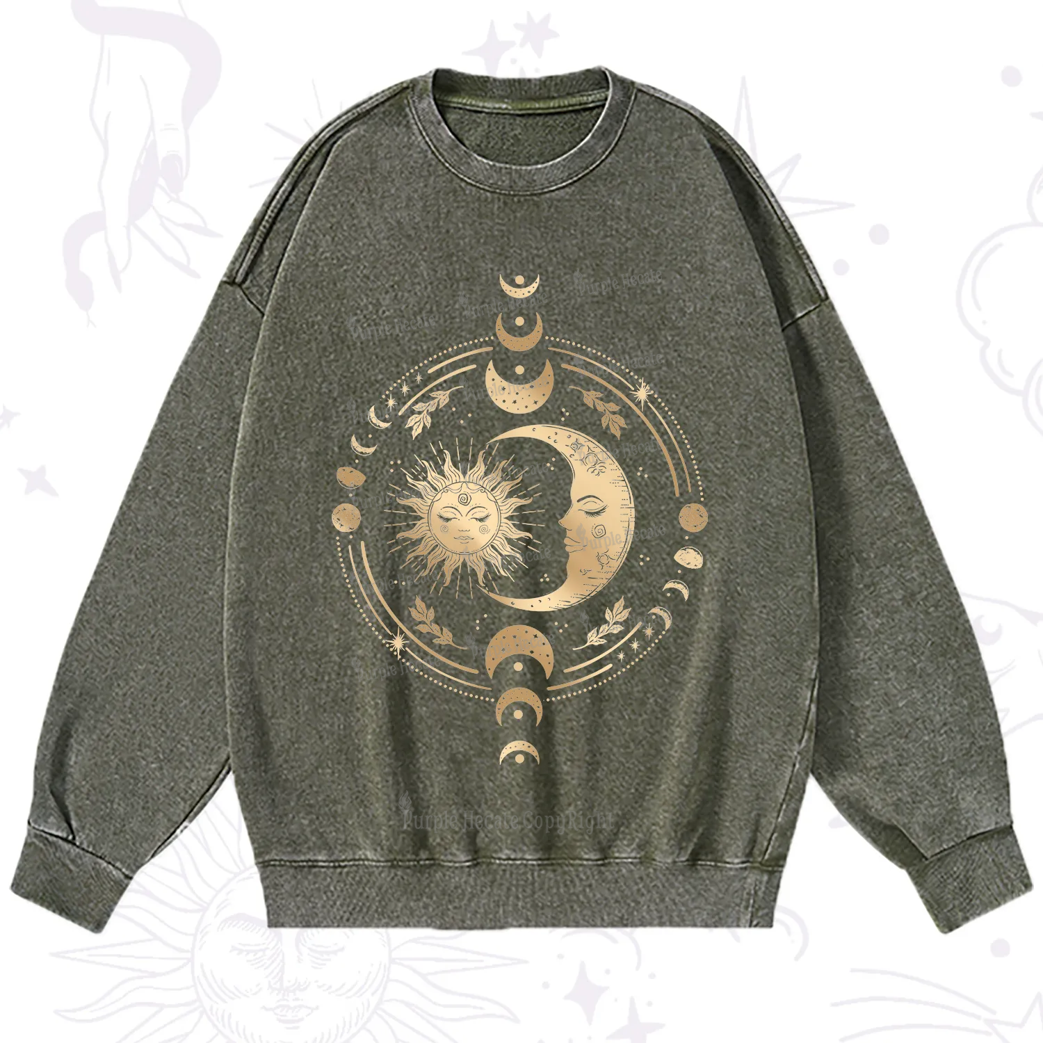 Purplehecate Celestial Sun and Moon Washed Sweatshirt