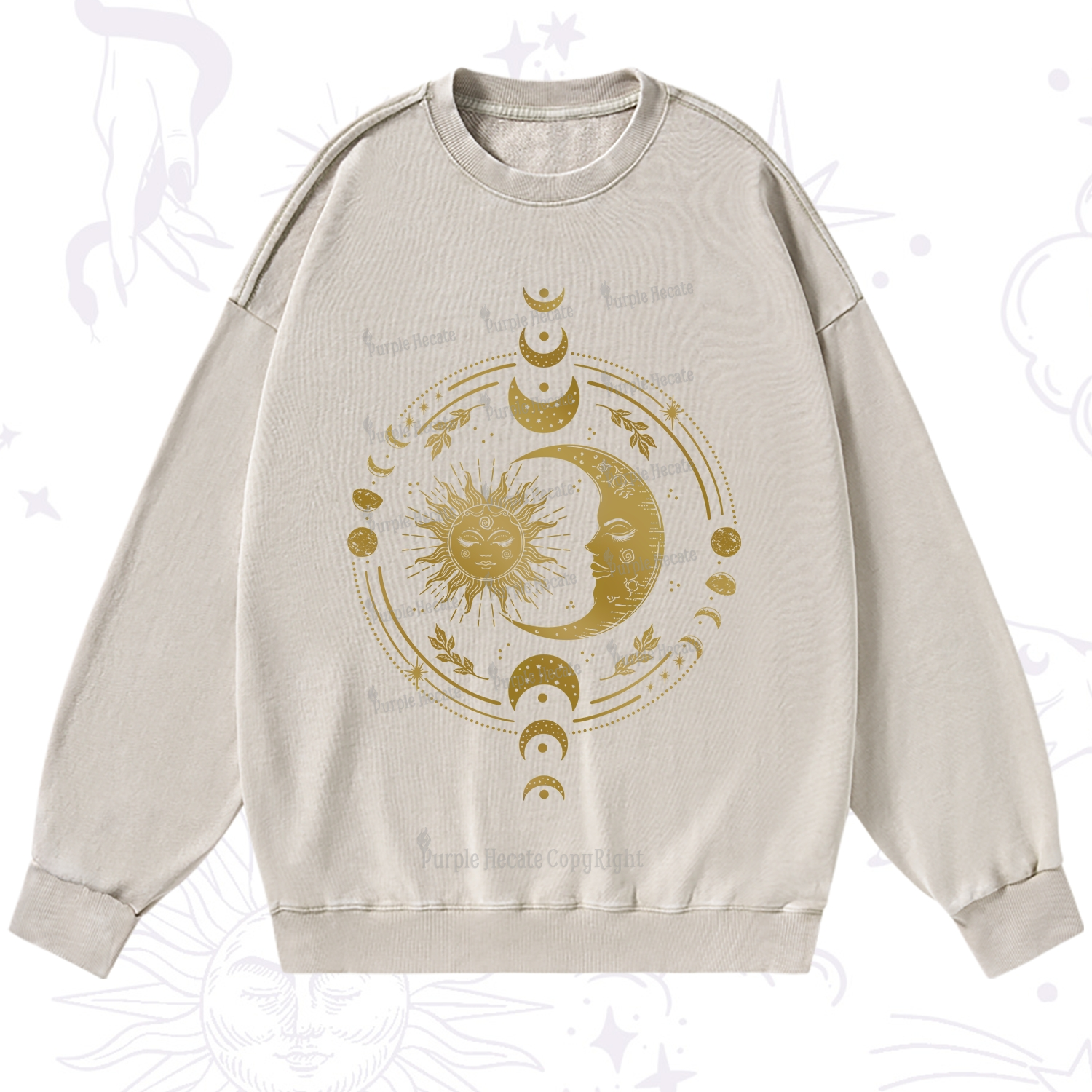 Purplehecate Celestial Sun and Moon Washed Sweatshirt