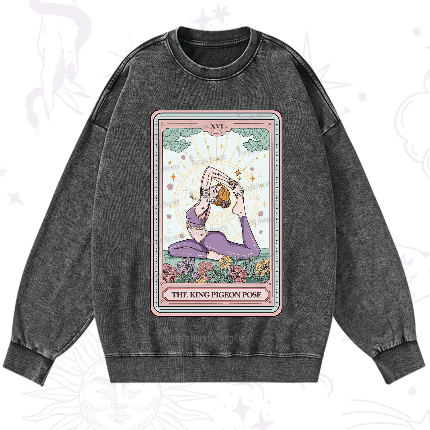 Purplehecate The King Pigeon Pose Tarot Card Washed Sweatshirt