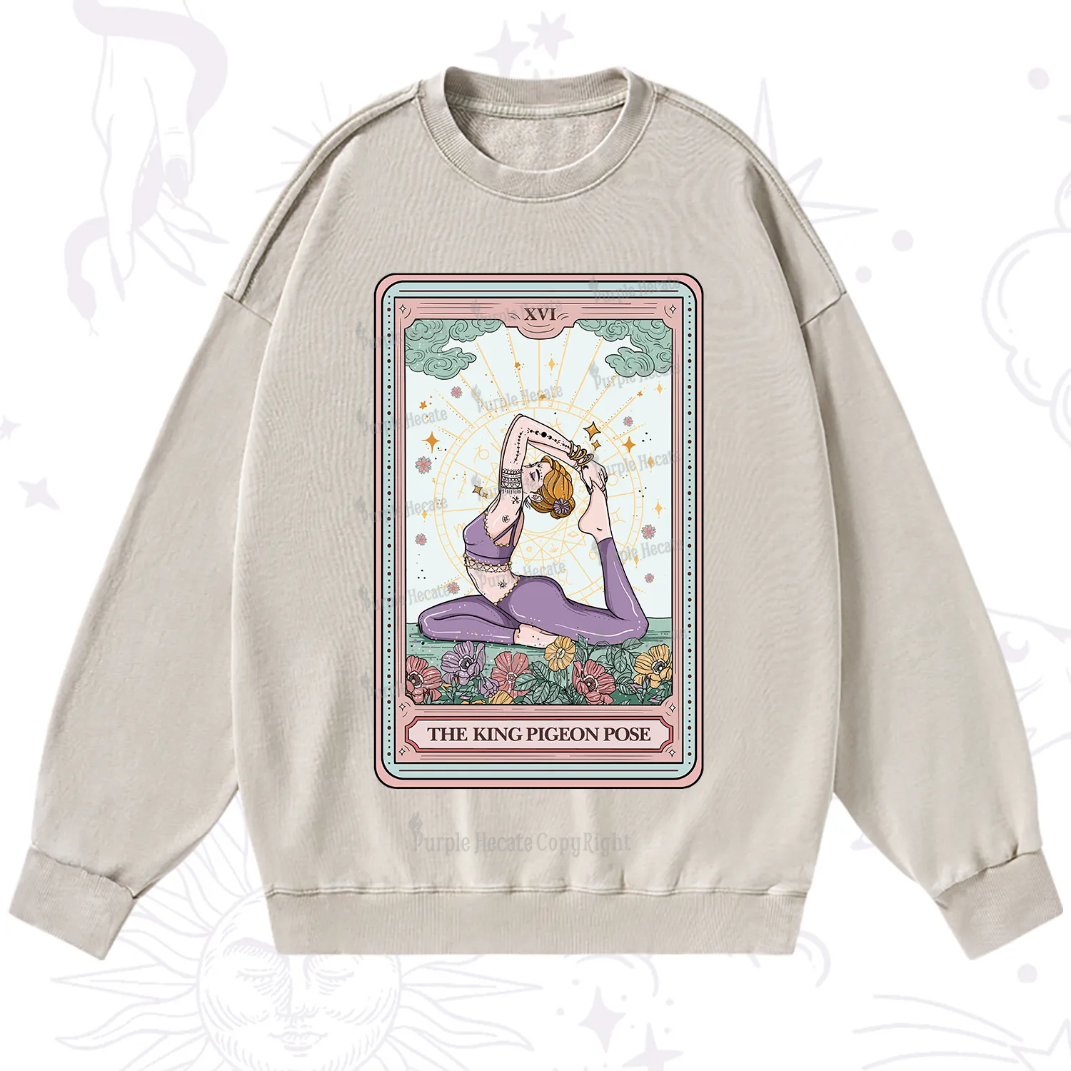 Purplehecate The King Pigeon Pose Tarot Card Washed Sweatshirt