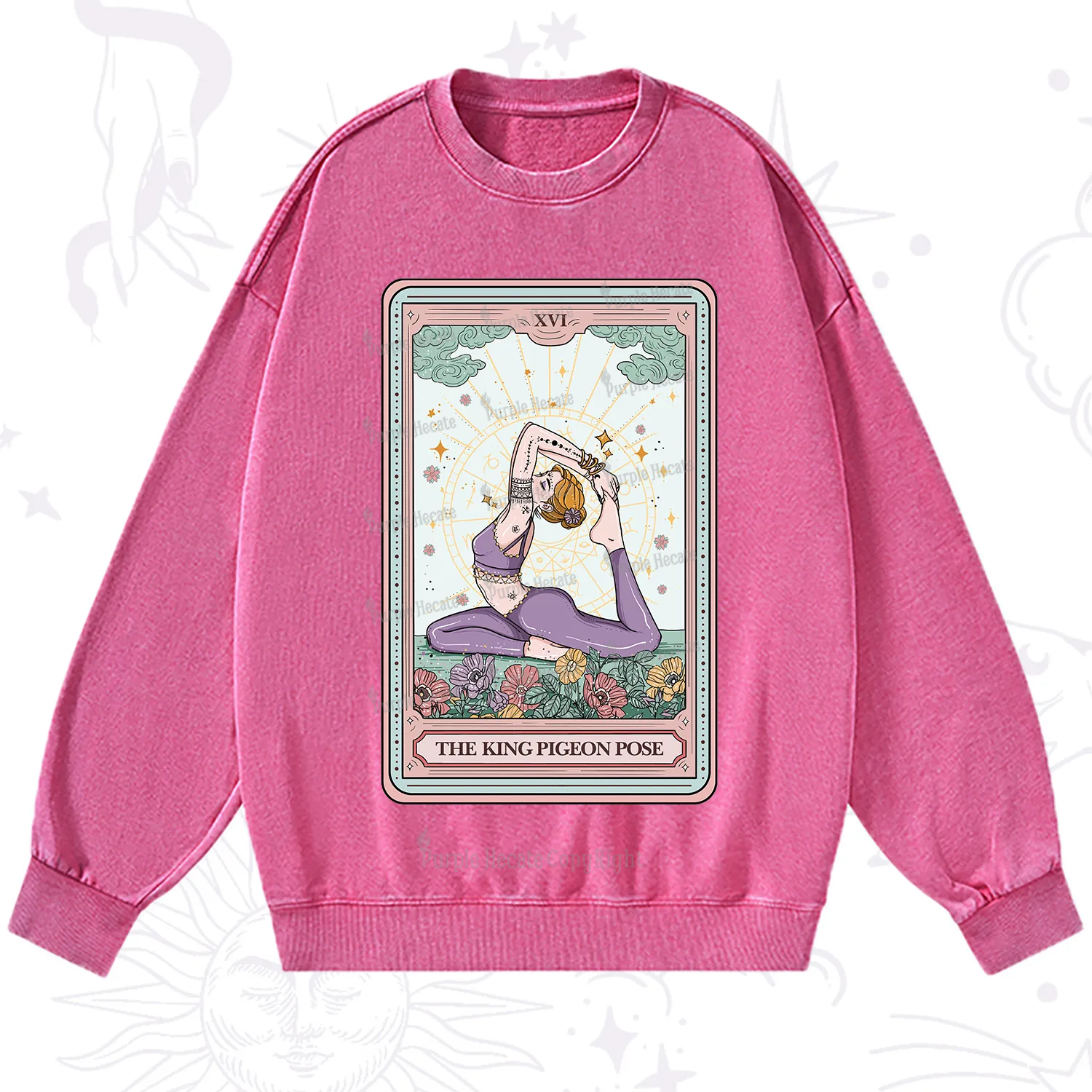 Purplehecate The King Pigeon Pose Tarot Card Washed Sweatshirt