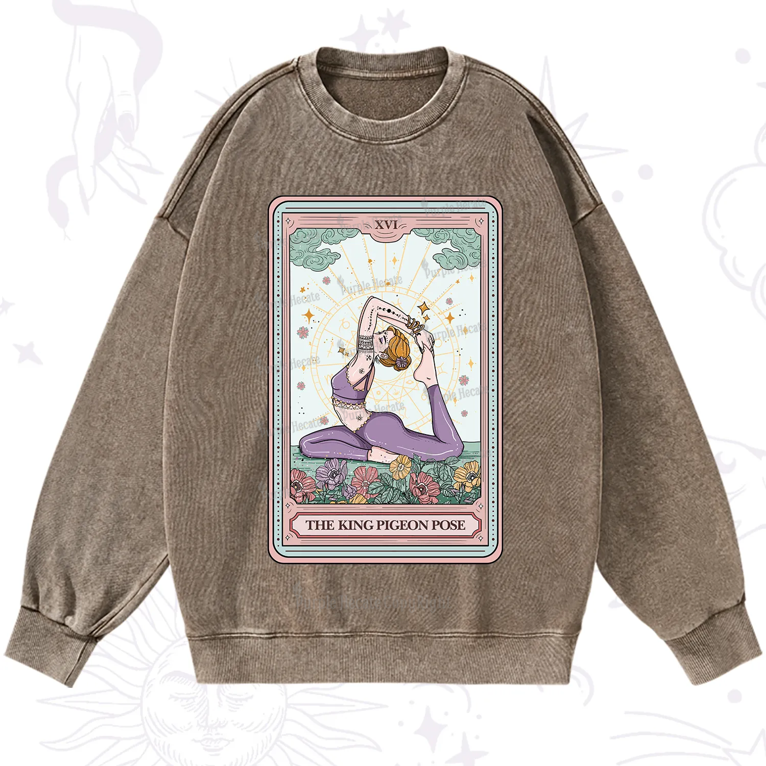 Purplehecate The King Pigeon Pose Tarot Card Washed Sweatshirt