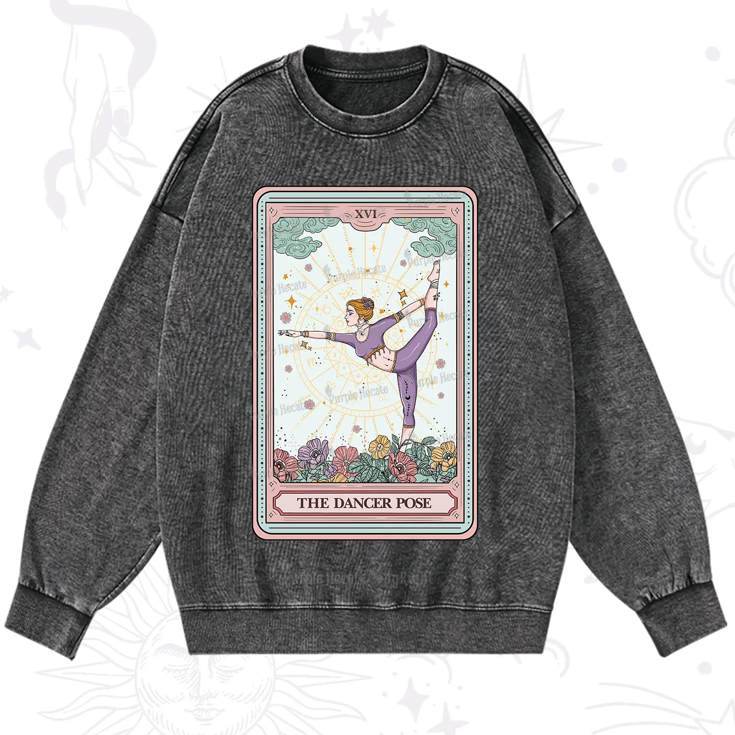 Purplehecate The Dancer Pose Tarot Card Washed Sweatshirt