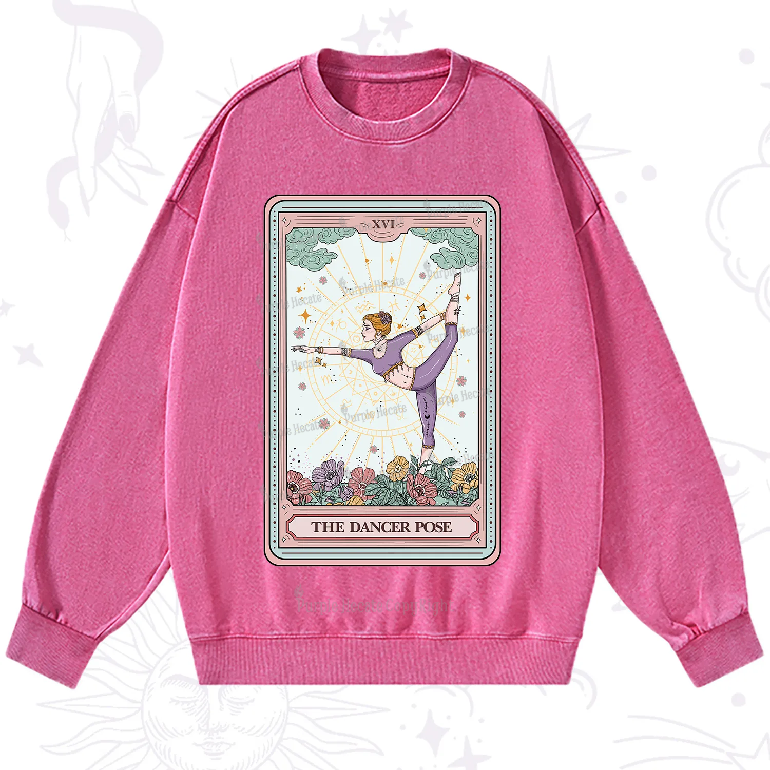 Purplehecate The Dancer Pose Tarot Card Washed Sweatshirt