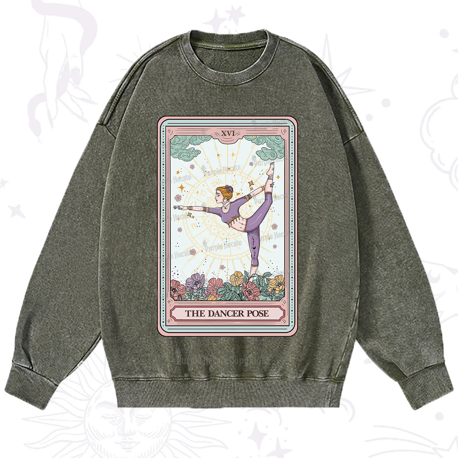 Purplehecate The Dancer Pose Tarot Card Washed Sweatshirt