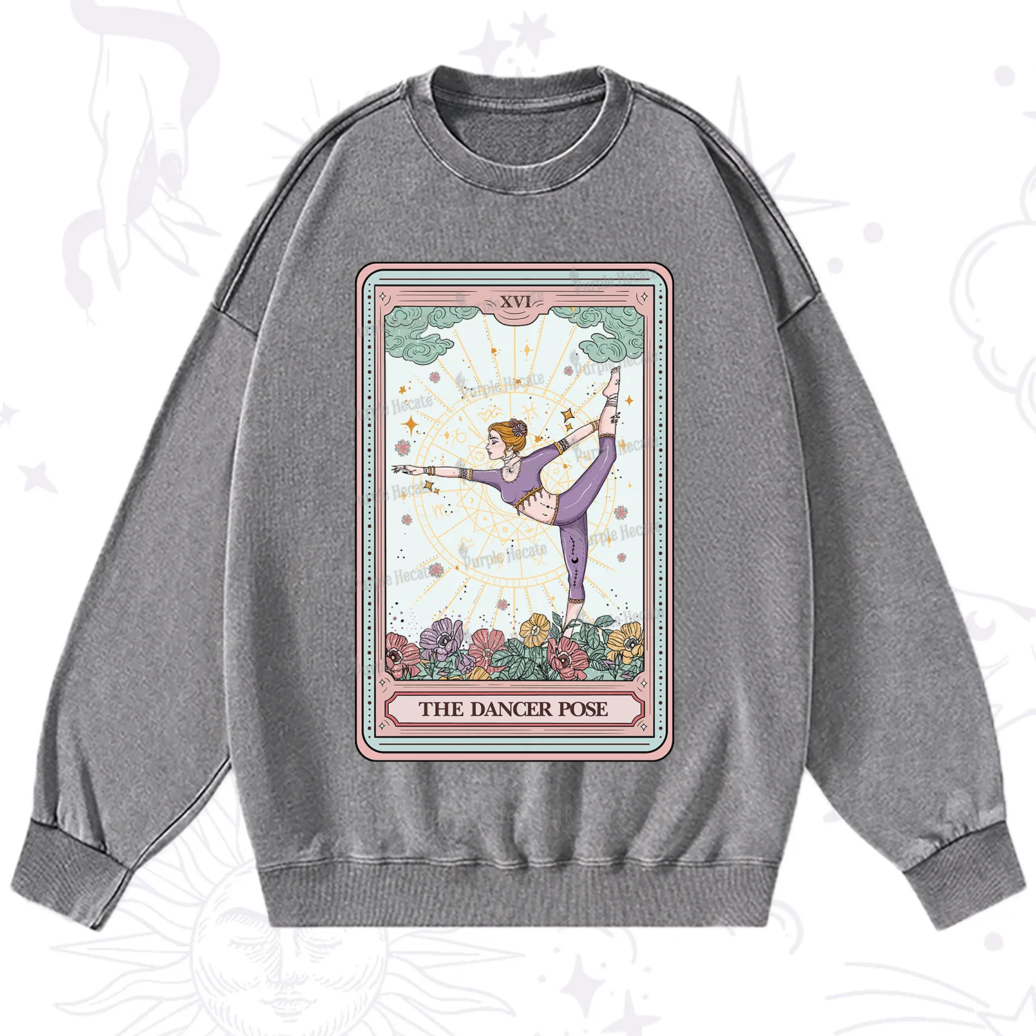 Purplehecate The Dancer Pose Tarot Card Washed Sweatshirt