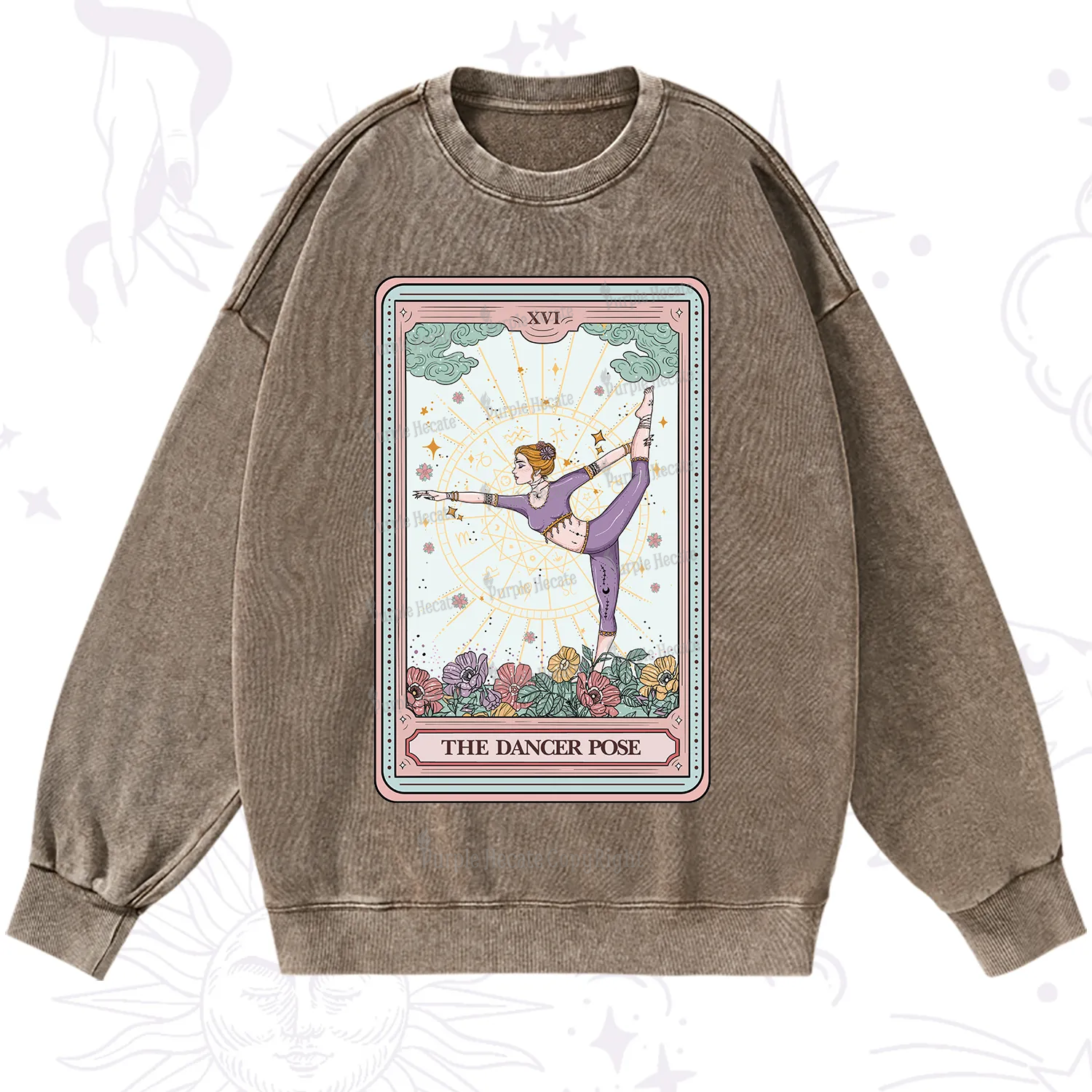 Purplehecate The Dancer Pose Tarot Card Washed Sweatshirt