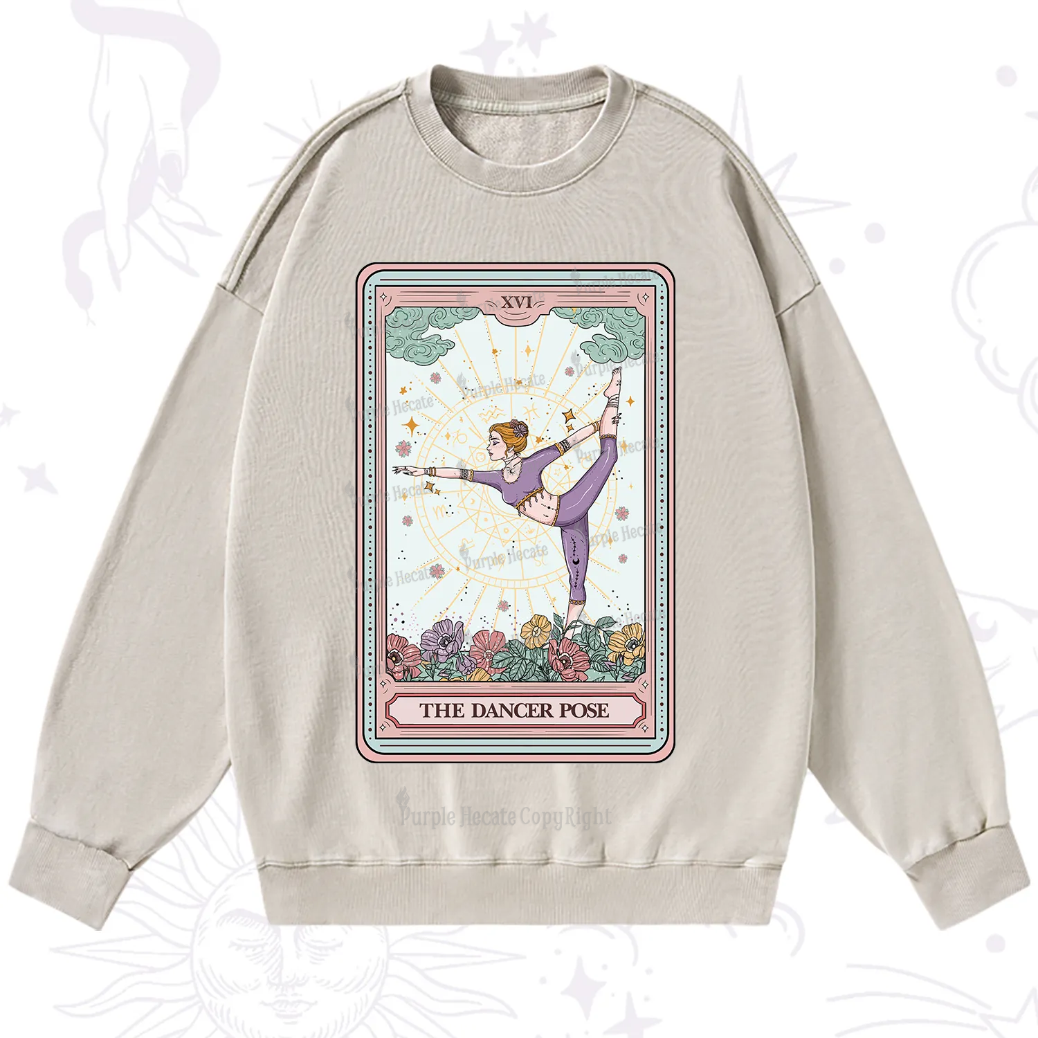 Purplehecate The Dancer Pose Tarot Card Washed Sweatshirt