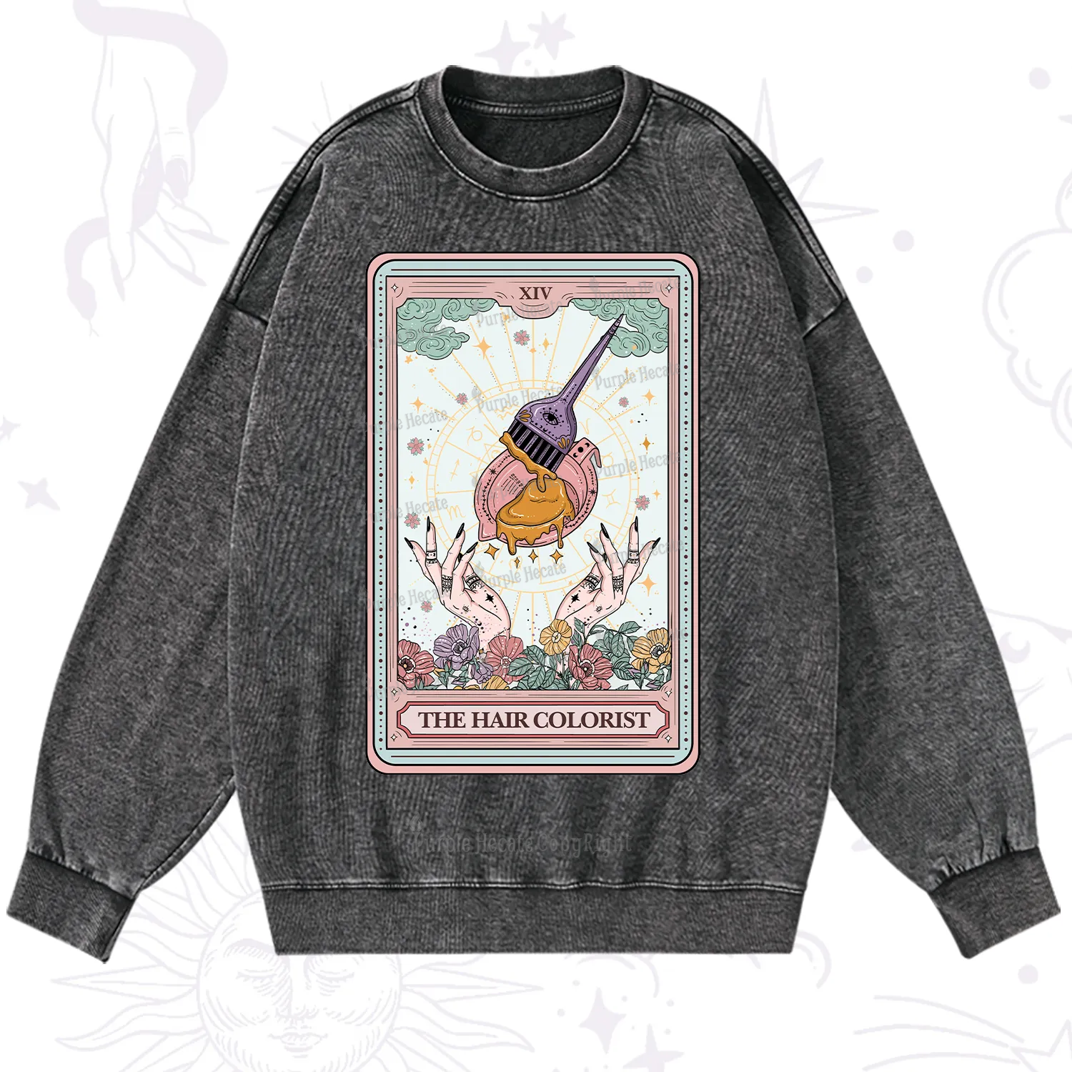 Purplehecate The Hail Colorist Tarot Card Washed Sweatshirt