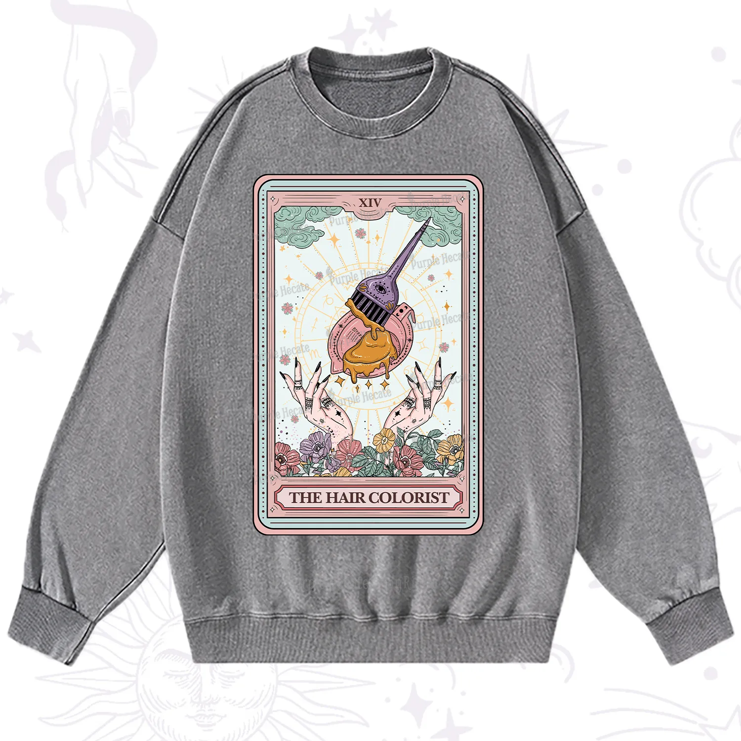 Purplehecate The Hail Colorist Tarot Card Washed Sweatshirt