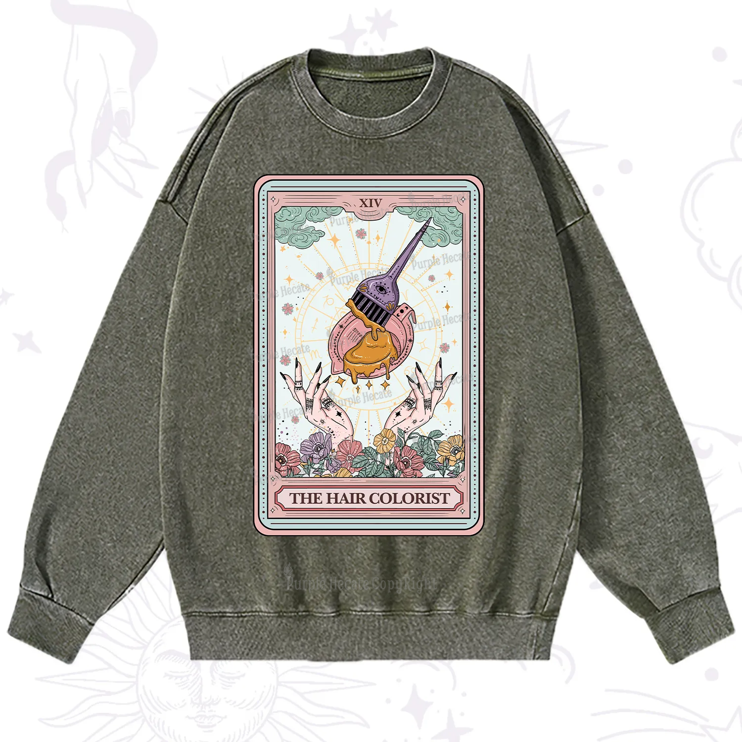 Purplehecate The Hail Colorist Tarot Card Washed Sweatshirt