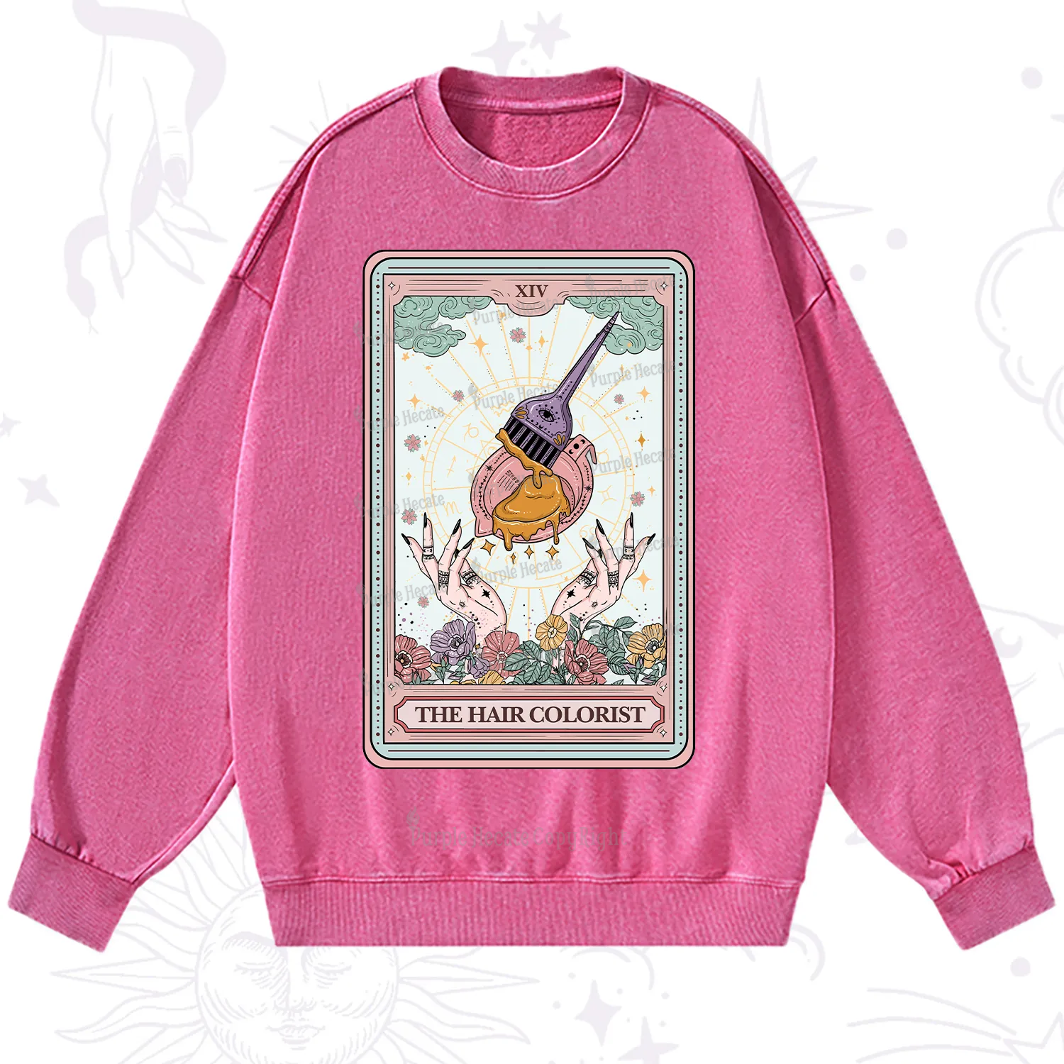 Purplehecate The Hail Colorist Tarot Card Washed Sweatshirt