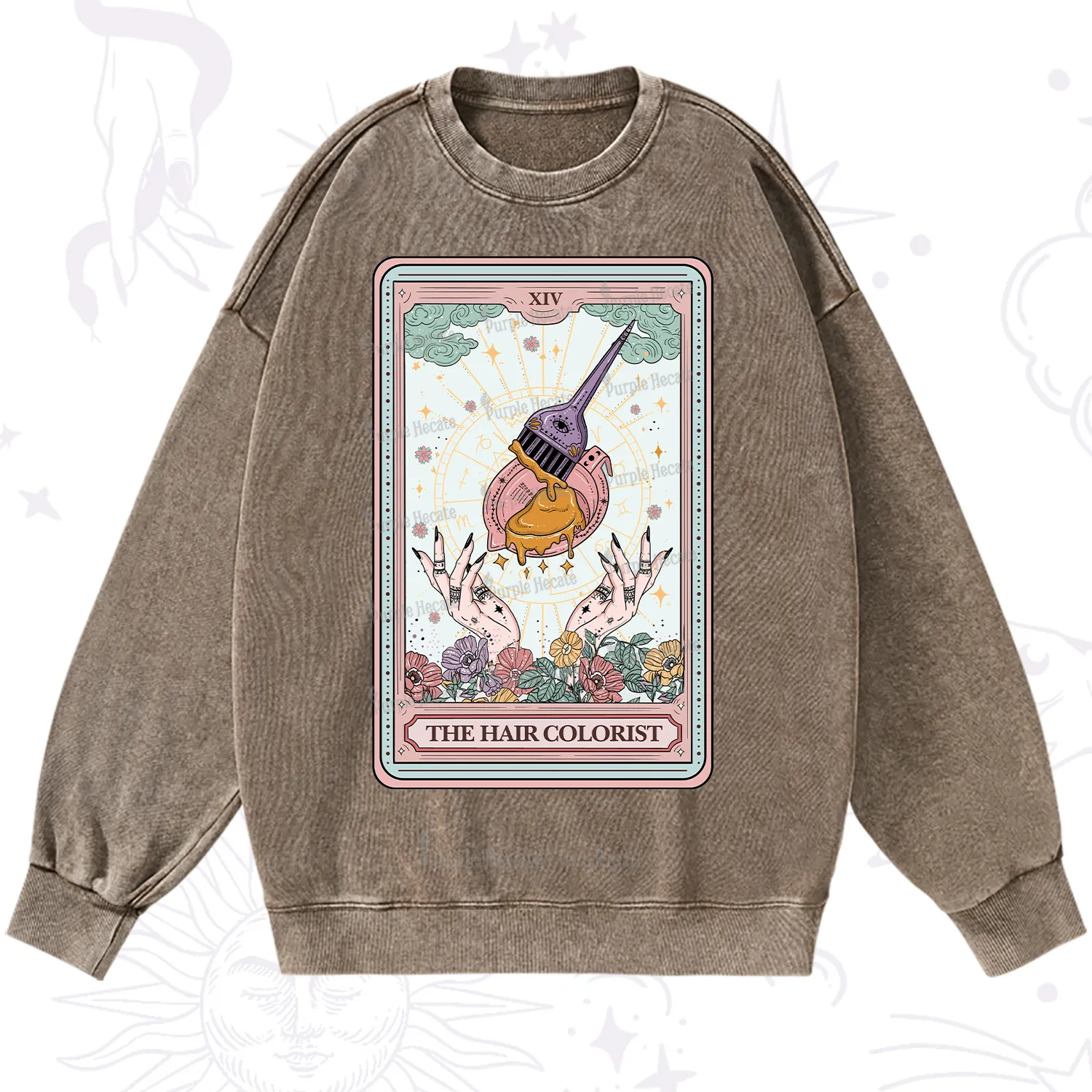 Purplehecate The Hail Colorist Tarot Card Washed Sweatshirt