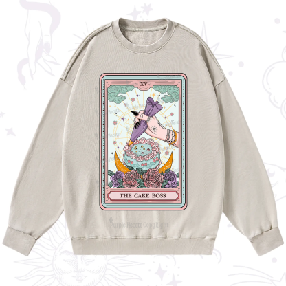 Purplehecate The Cake Boss Tarot Card Washed Sweatshirt