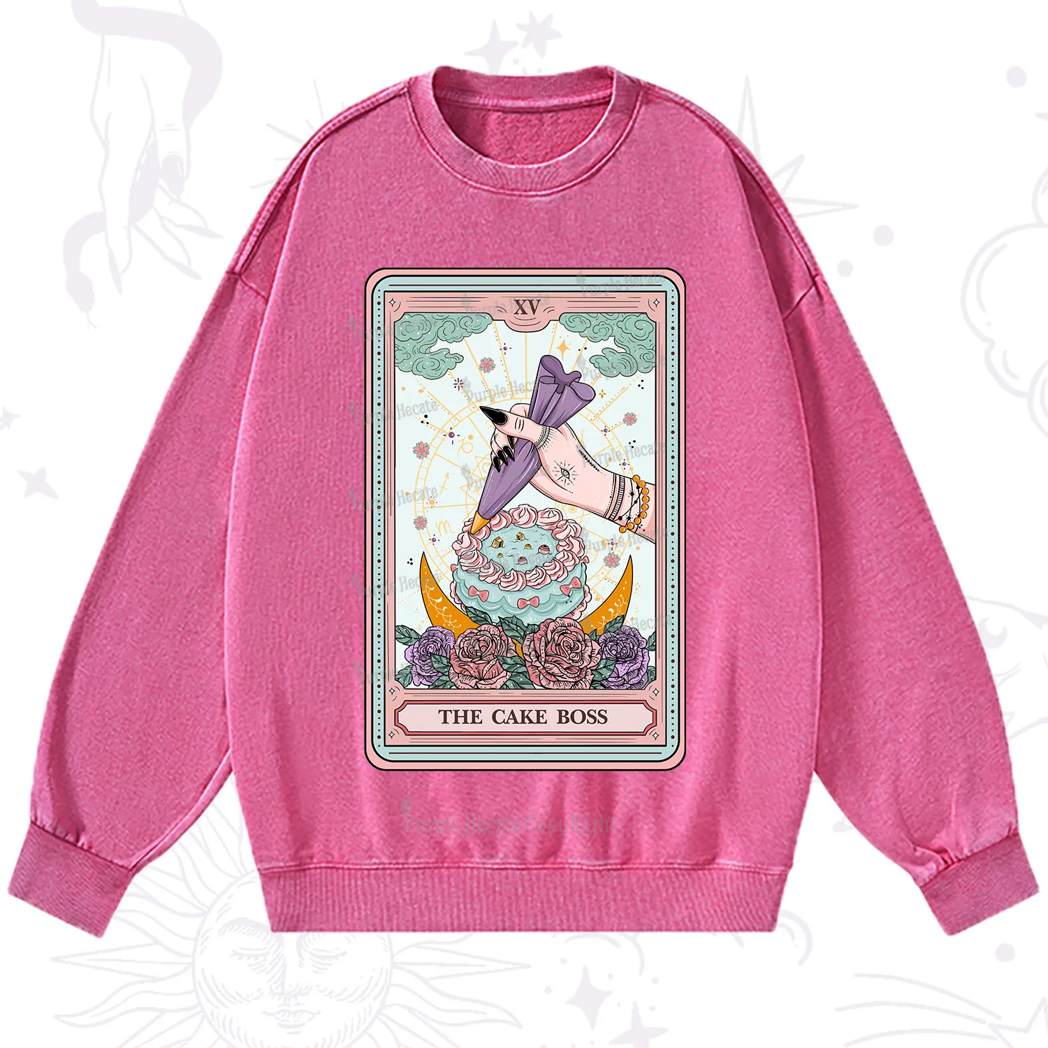 Purplehecate The Cake Boss Tarot Card Washed Sweatshirt
