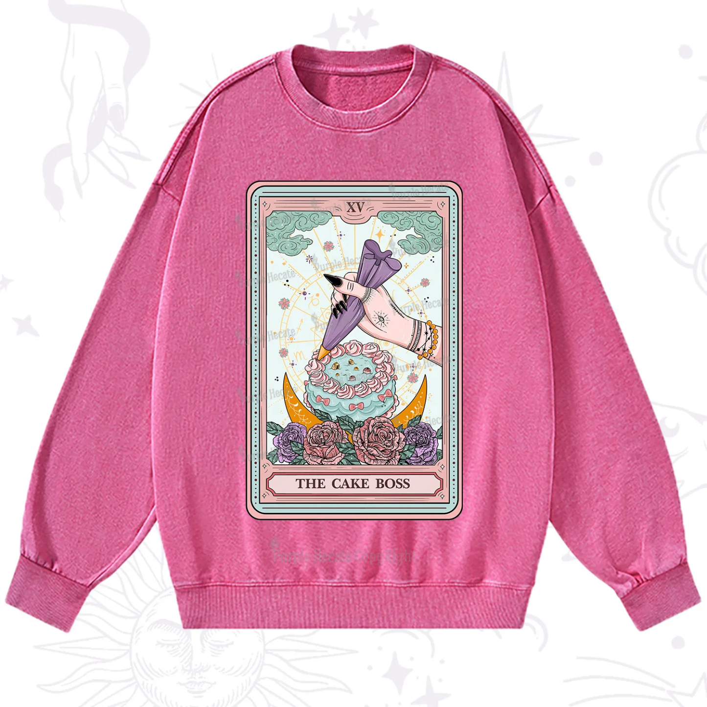 Purplehecate The Cake Boss Tarot Card Washed Sweatshirt