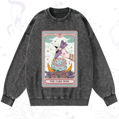 Purplehecate The Cake Boss Tarot Card Washed Sweatshirt
