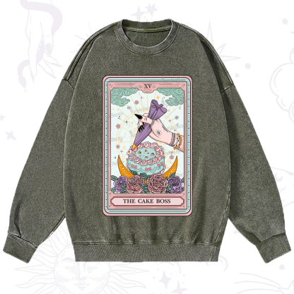Purplehecate The Cake Boss Tarot Card Washed Sweatshirt
