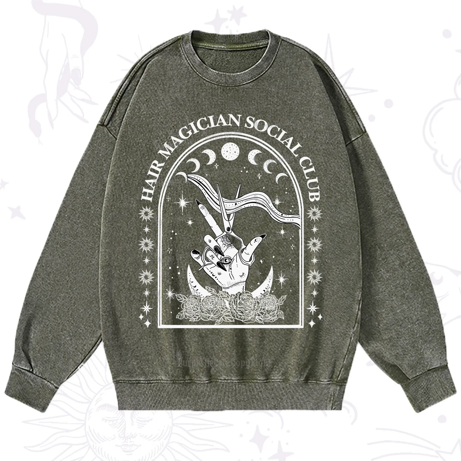 Purplehecate Hair Magician Social Club Collective Washed Sweatshirt