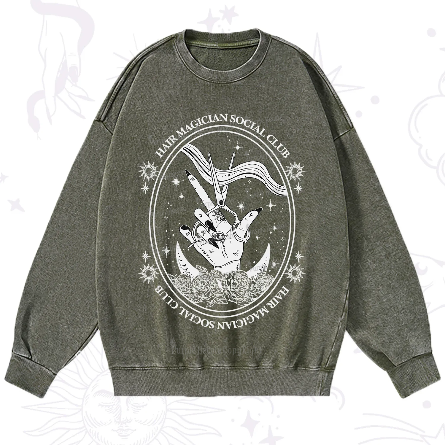 Purplehecate Hair Magician Social Club Washed Sweatshirt
