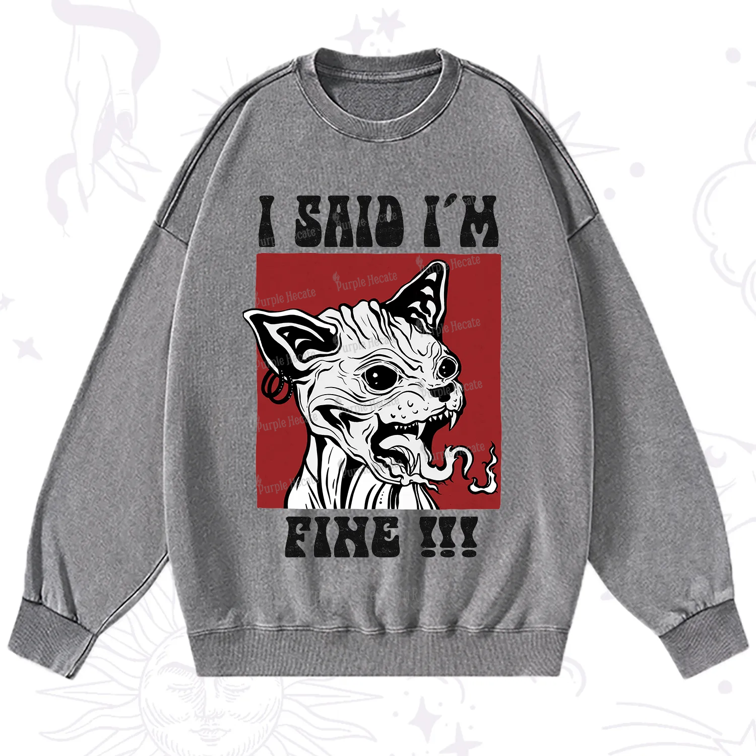 Purplehecate Angry Cat Washed Sweatshirt