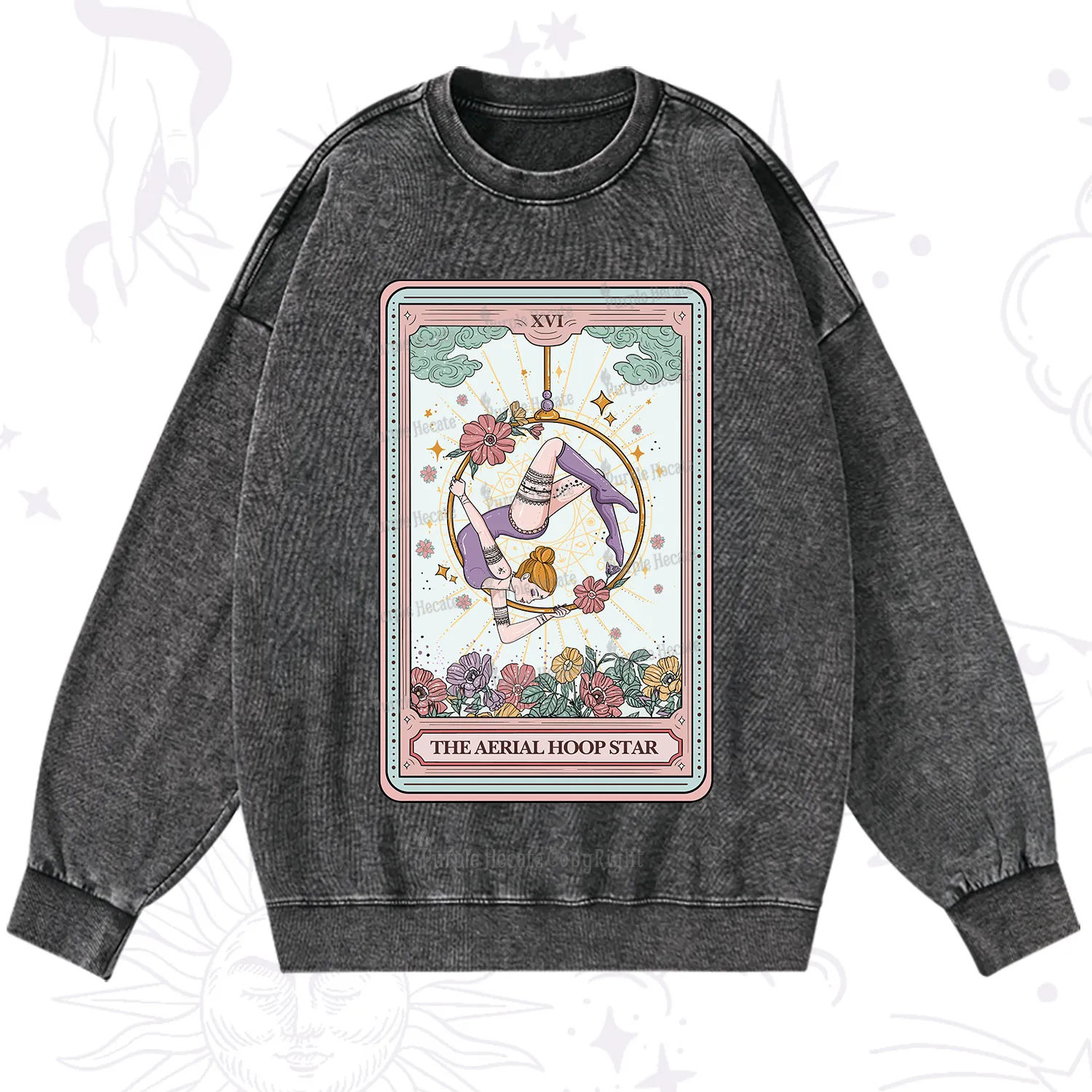 Purplehecate The Aerial Hoop Star Tarot Card Washed Sweatshirt