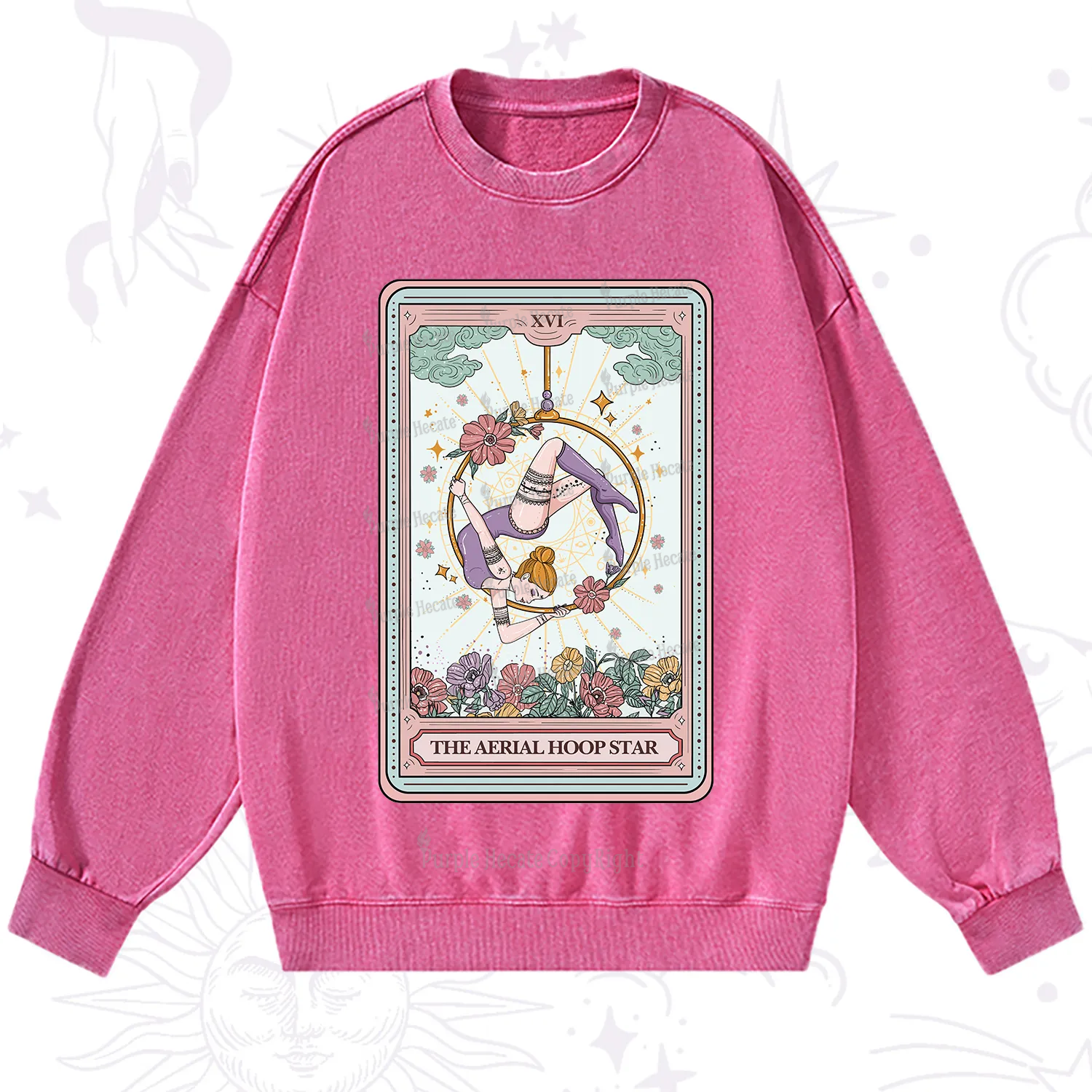 Purplehecate The Aerial Hoop Star Tarot Card Washed Sweatshirt