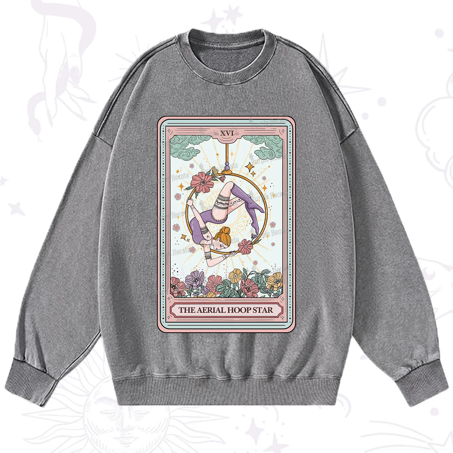 Purplehecate The Aerial Hoop Star Tarot Card Washed Sweatshirt