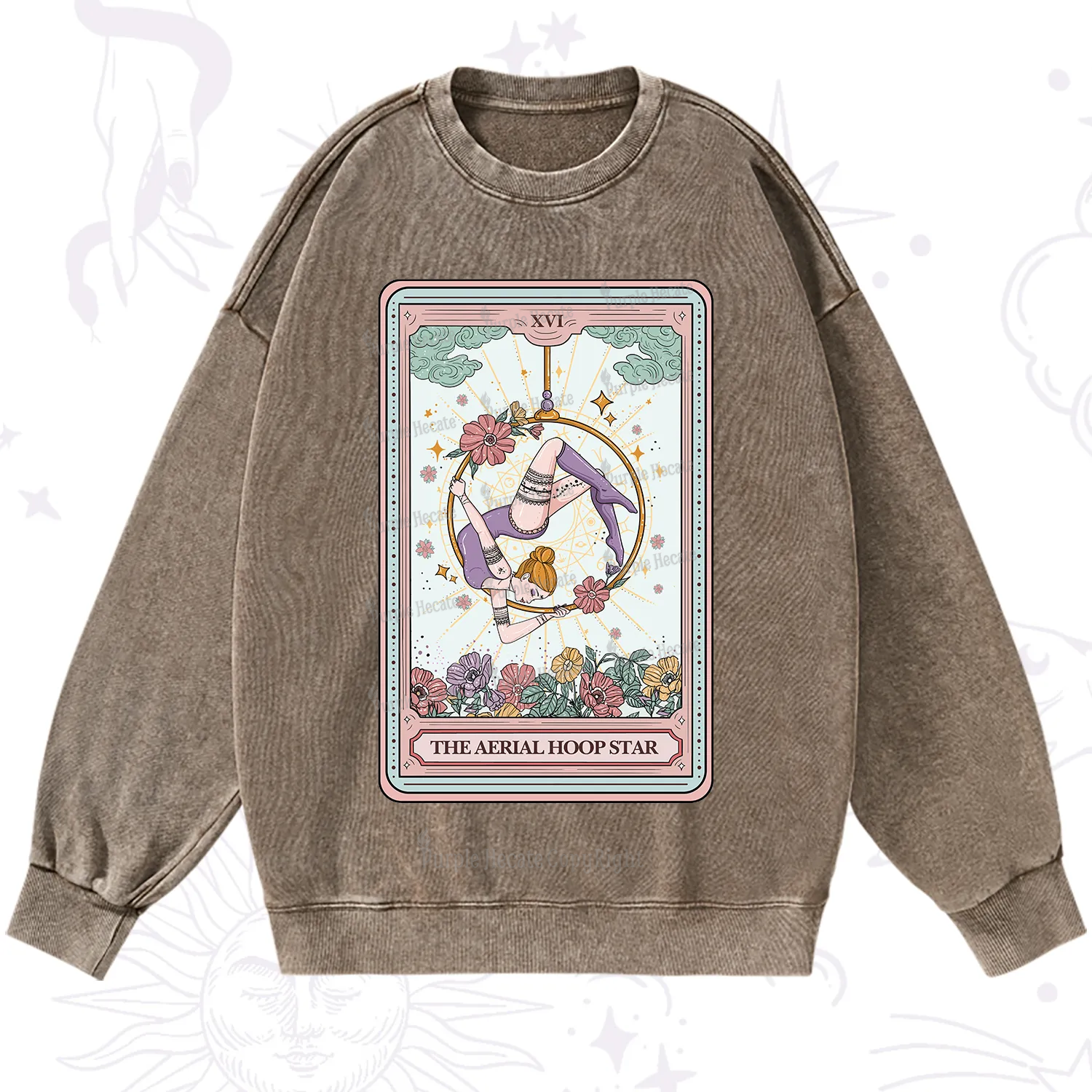 Purplehecate The Aerial Hoop Star Tarot Card Washed Sweatshirt