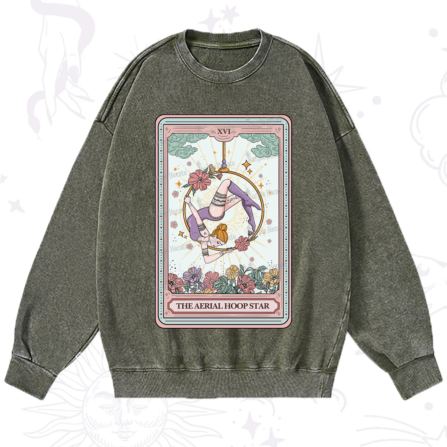 Purplehecate The Aerial Hoop Star Tarot Card Washed Sweatshirt