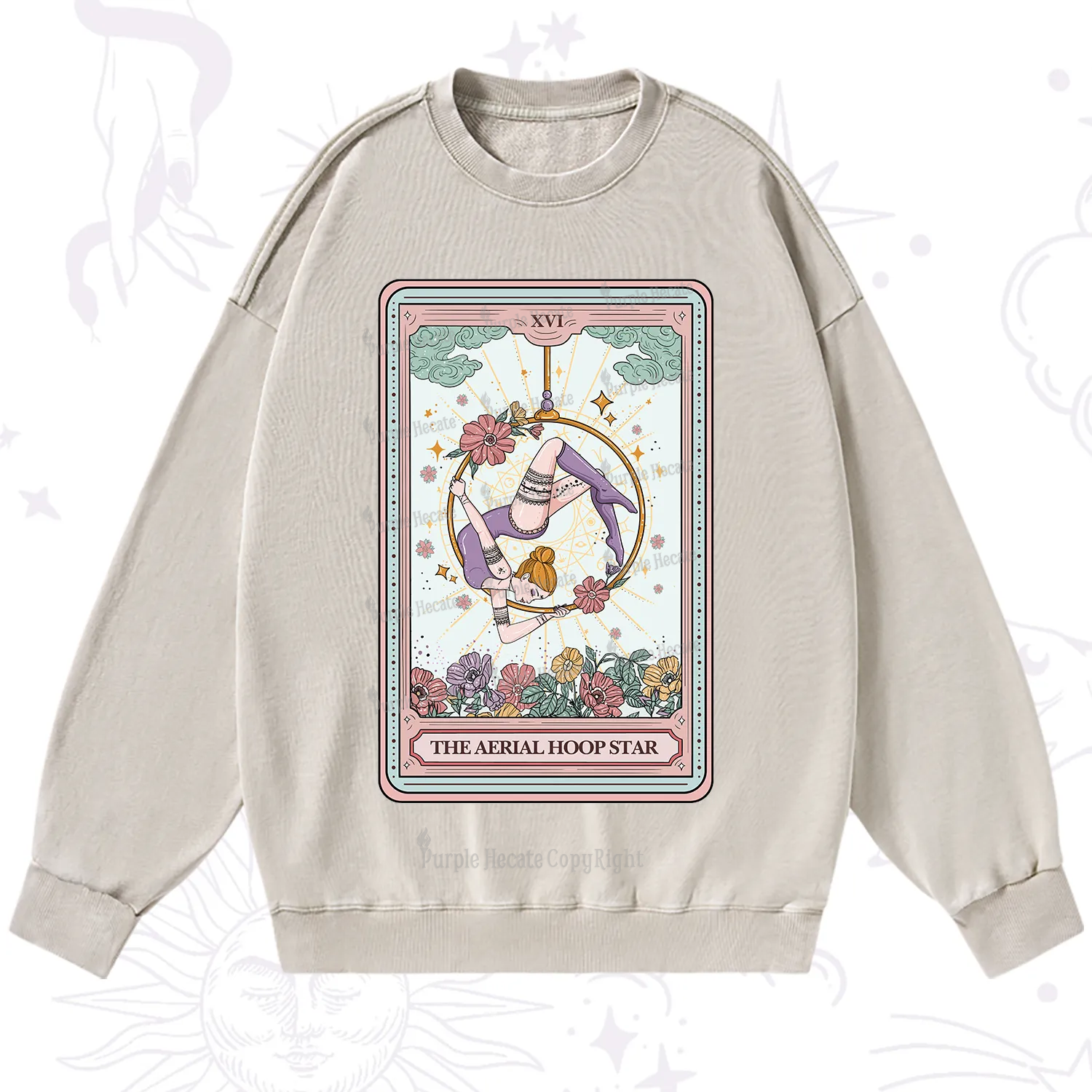 Purplehecate The Aerial Hoop Star Tarot Card Washed Sweatshirt