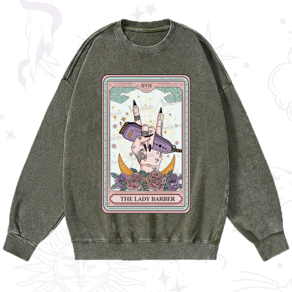 Purplehecate The Lady Barber Tarot Card Washed Sweatshirt