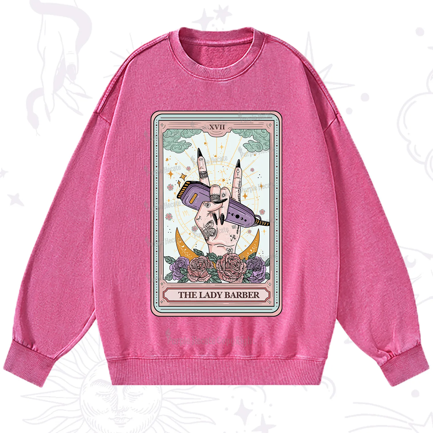 Purplehecate The Lady Barber Tarot Card Washed Sweatshirt