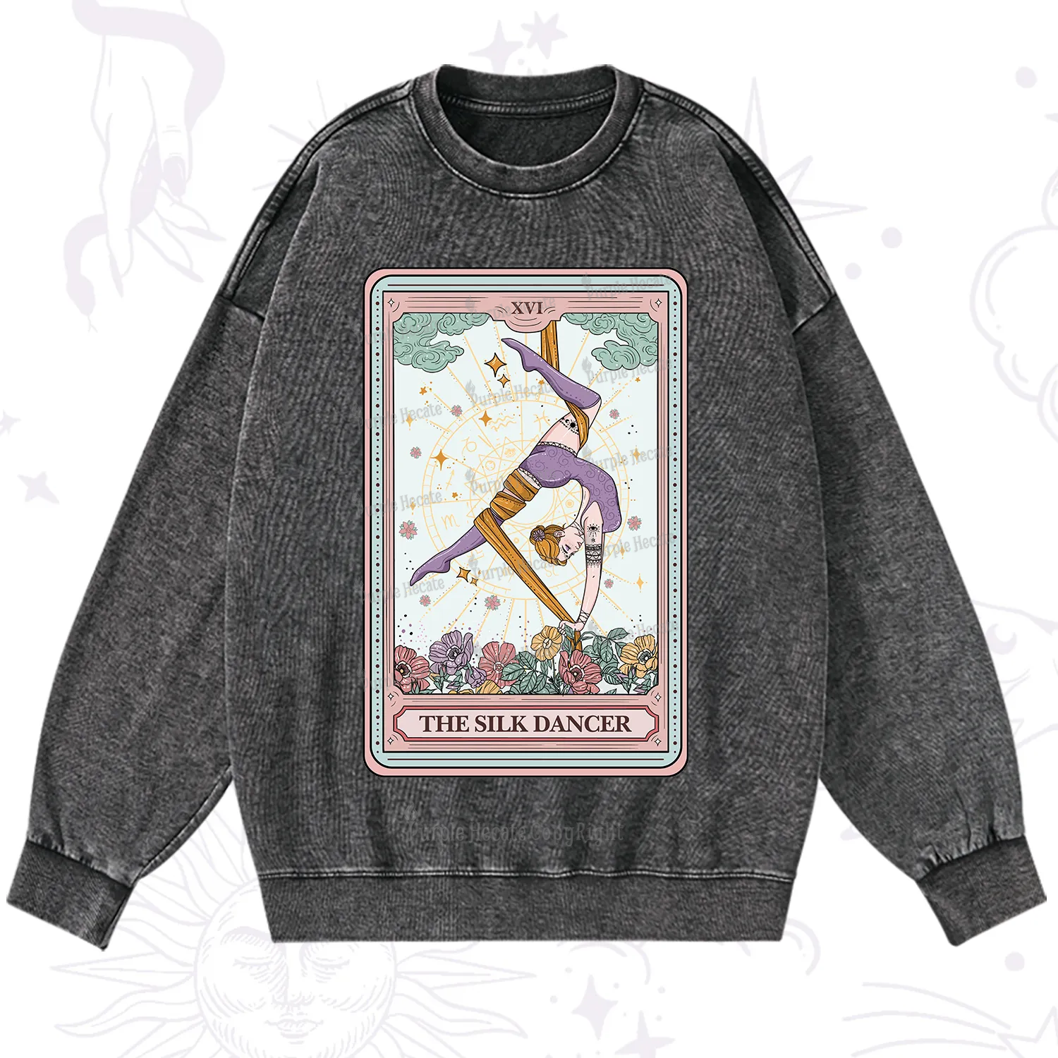 Purplehecate The Aerial Hoop Star Tarot Card Washed Sweatshirt