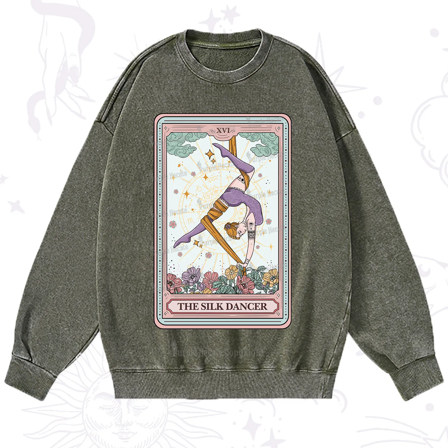 Purplehecate The Aerial Hoop Star Tarot Card Washed Sweatshirt