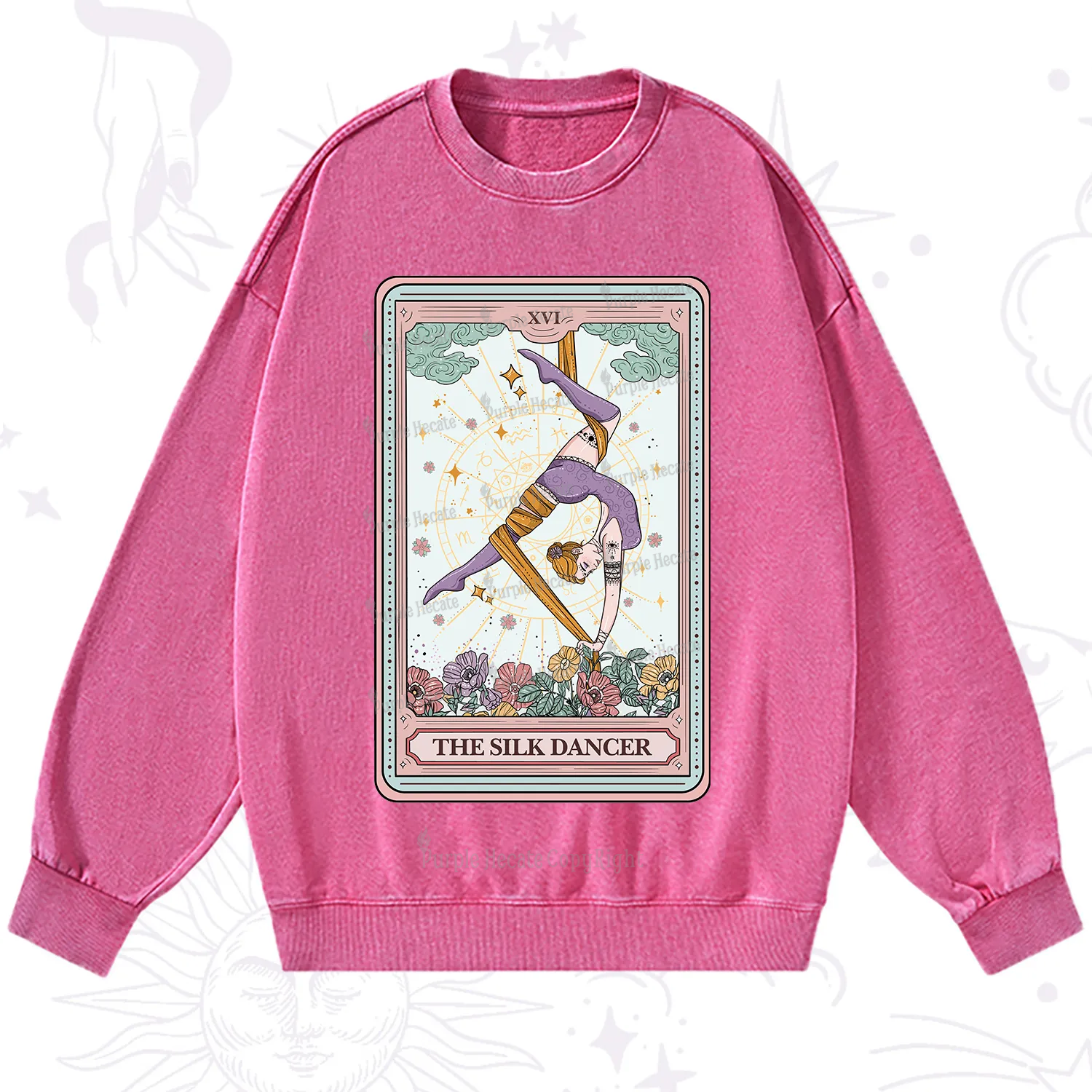 Purplehecate The Aerial Hoop Star Tarot Card Washed Sweatshirt