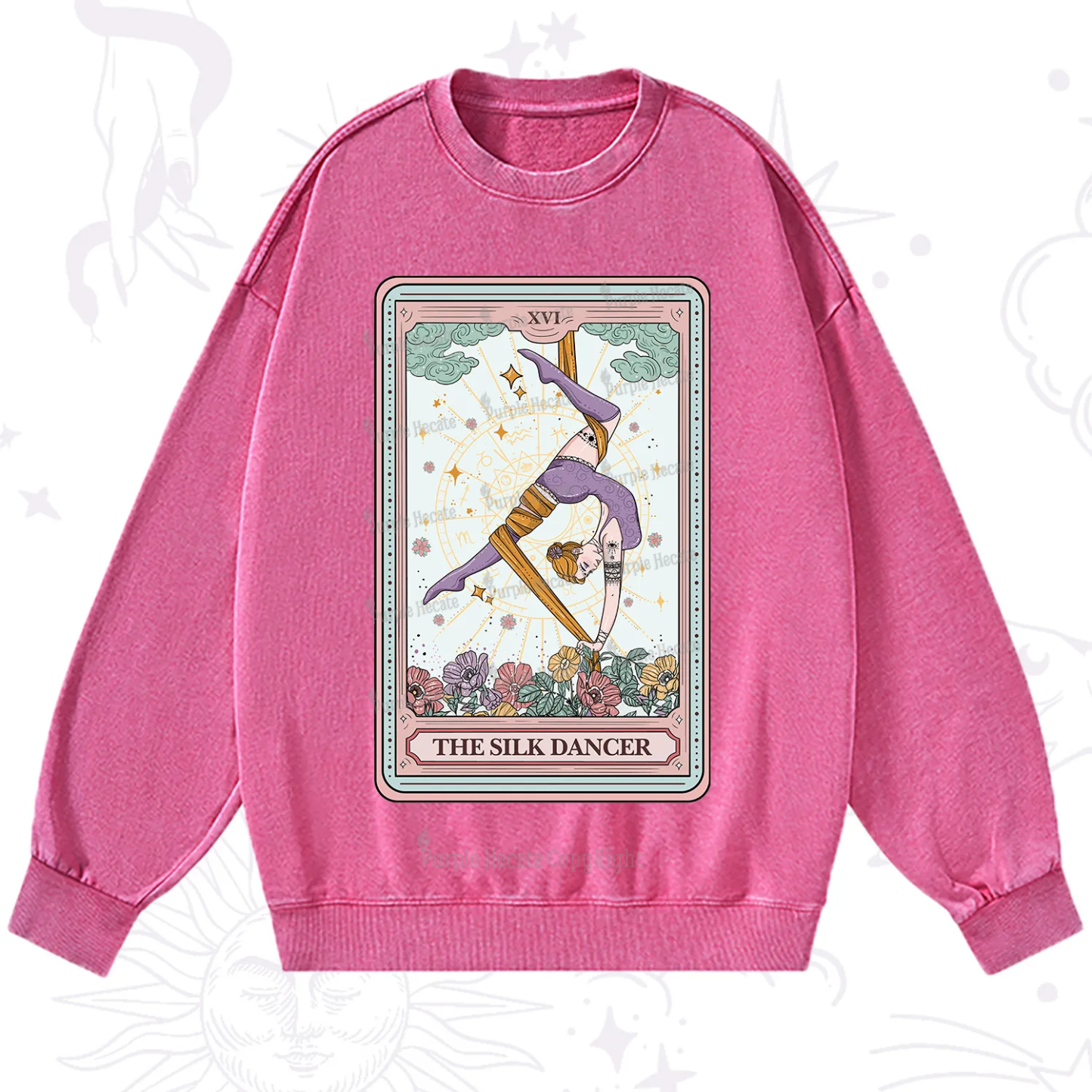Purplehecate The Aerial Hoop Star Tarot Card Washed Sweatshirt